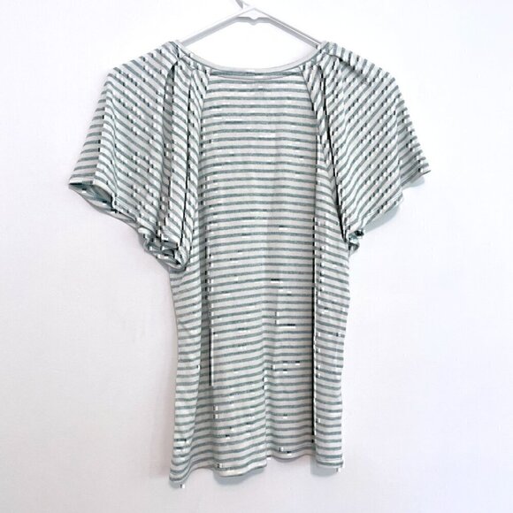 NEW NWT ANN TAYLOR Stripe Flutter Sleeve Tee White Aqua Blue Short Sleeve Knit S - Picture 11 of 12